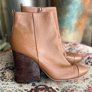 TORY BURCH cognac / caramel Leather Ankle Boots with Geometric Heel ankle boot